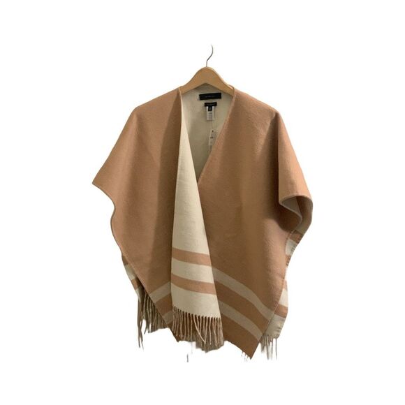 Talbots Neutral Beige Reversible Doubleface Face Wool Wrap Ruana - Picture 4 of 6
